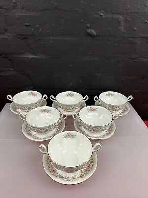 6 X Paragon Meadowvale Soup Coupes / Handled Bowls And Saucers / Stands Set • £64.99