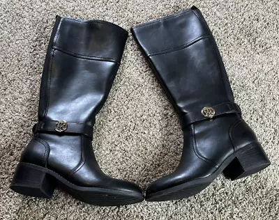 Tommy Hilfiger Boots 8 M Black Womens Leather Logo Zipper Mid Calf Block Heel • $60