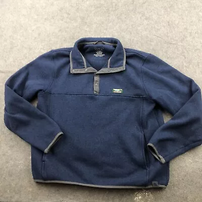 LL Bean Jacket Mens Large Blue 1/4 Zip Fleece Pockets Hiking Outdoor * • $18.98