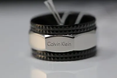 Calvin Klein KJ4JBR200109 Unisex Stainless Steel Silver Black Ring Size L9 • £65