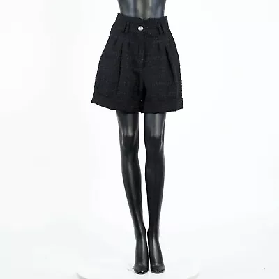 BALMAIN 1350$ Black Pleated Tweed Shorts - High Waisted • $276.50