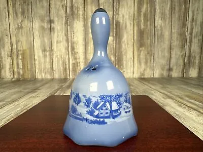 Vintage Blue Ceramic/Porcelain Bell With Winter Scene Outside Home Barn Farm • $9.99