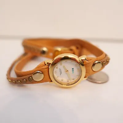 Ladies LA MER Collections Double Wrap Brown/Beige Leather Gold Tone Watch Runs • $9.99