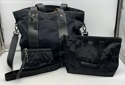 Coach Monogrammed C Black Nylon Tote W/ Classic Shoulder Bag & Pleated Wristlet • $38