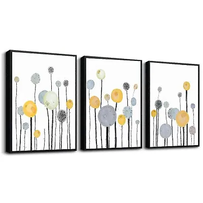 3 Piece Black Framed Abstract Watercolor Painting Wall Art For Living Room Be... • $69.90