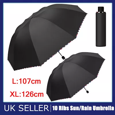 10 Ribs Strong Sun Rain Umbrella Portable Travel  Windproof Waterproof Golf UK • £6.99