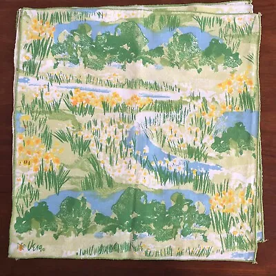 4 Vintage Vera Neumann Blue Green Cloth Napkins Daffodils 16  Sq • $36.95