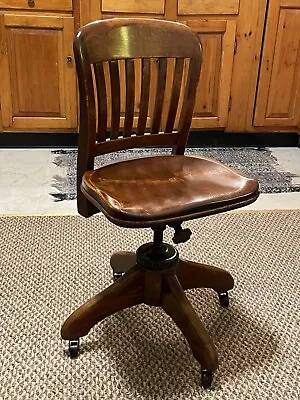 Vintage Sikes Wooden Swivel Office Banker Chair Antique Industrial • $389