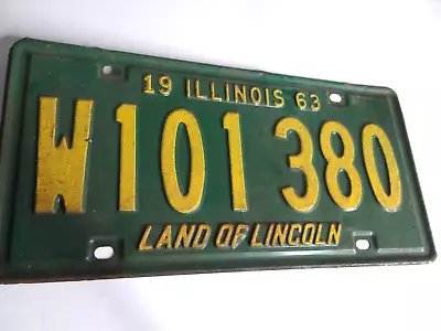 Vtg ILLINOIS 1963 License Plate Land Of Lincoln Antique Garage Art  Decor GREEN • $9.99