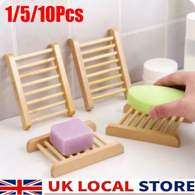 1/5/10PCS Natural Wooden Soap Tray Bathroom Kitchen Bamboo Holder Dish Box Rack • £3.76