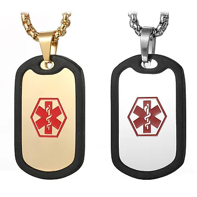 Stainless Steel Free Engraving Medical Symbol Alert ID Dog Tag Pendant Necklace • $14.99