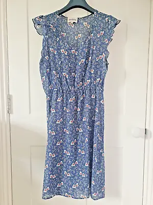 £33 • Buy Brora Blue Floral Dress Size 12 Fits 10 Frill Cotton Silk Lightweight