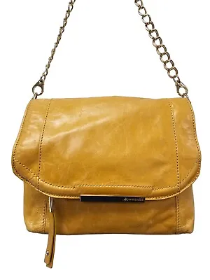 B Makowsky Mustard Yellow Handbag Leather Bag Chain Shoulder Bag Purse • $40