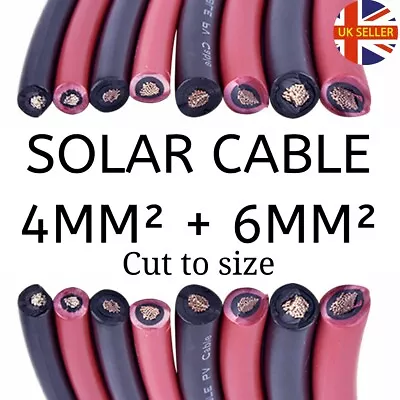 Solar Panel PV Cable 4mm²+6mm²+10mm²+16mm² TUV Approved Single CoreRed/Black • £31.70