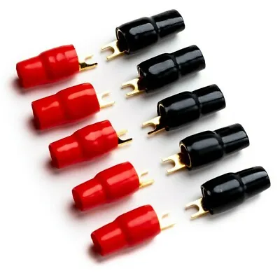 0 GAUGE 70mm² 5mm Stud FORK TERMINALS 5 PAIR RED BLACK 0 AWG 10 Terminals • £13.99