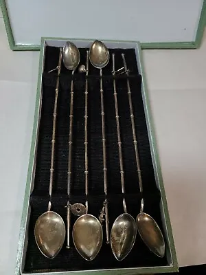 Set Of 6 Vintage Sterling Silver 950 Iced Tea Mint Julep Bamboo Spoons Asian  • $205