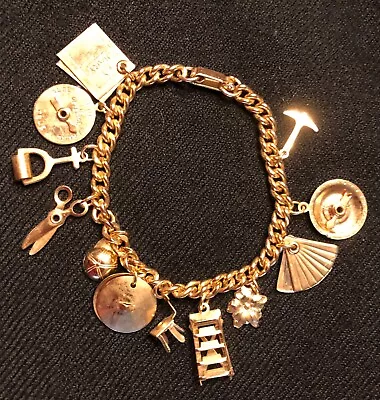 Vtg Gold Tone Charm Bracelet Coro? 12 Articulated Charms • $10