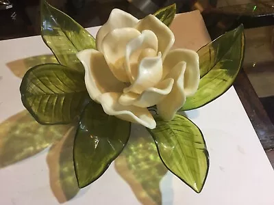 Beautiful Vintage Acrylic White Rose~Leaves Lay Down Hang Bouquet 10 W 4 T • $32