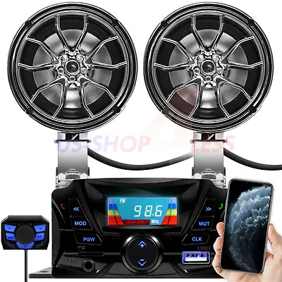 Bluetooth Motorcycle ATV Stereo Speakers Audio Amplifier System AUX USB SD Radio • $53.99