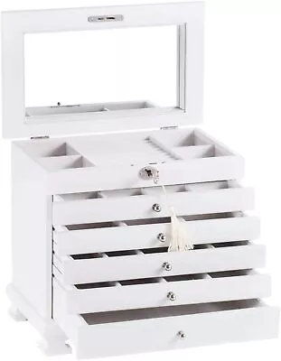 Large Wooden Jewellery Box Storage Organiser Mirror Cabinet Rings Lock Case Gift • $119.99