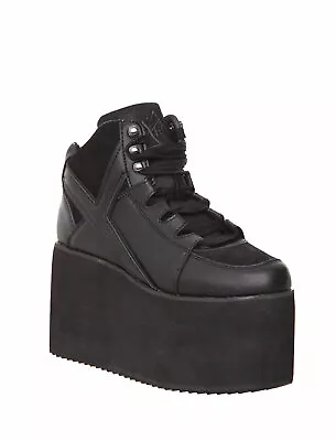 Yru Punk Rocker Fashion Platform Vegi Leather Fetish Qozmo Black Hi Shoes • £85.50