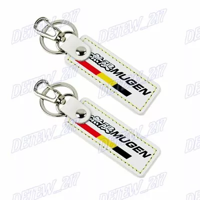 2PCS For MUGEN POWER Sport White Leather Key Fob Keyring Keychain Tag Lanyard • $17.99