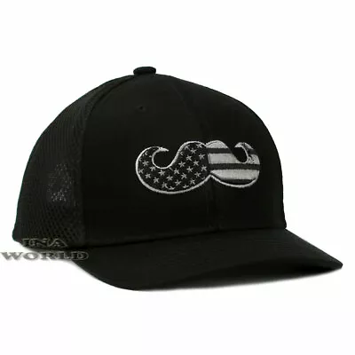 USA American Flag Hat Mustache Cap Soft Micro Mesh Baseball Cap- Black/Black • $12.85