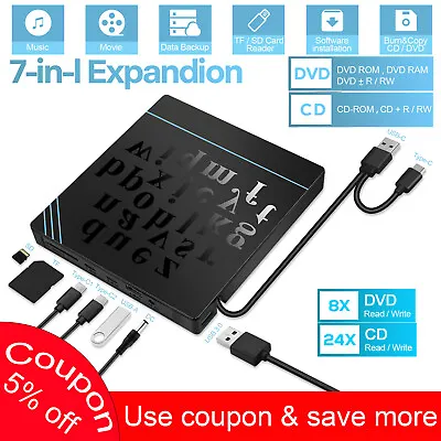 Slim External USB 3.0 DVD CD RW Writer Drive Burner Reader Player For Laptop PC • $22.99