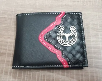 Mens Black And Red Wallet Country Western Bull Horseshoe Bifold Wallet . • $13.99