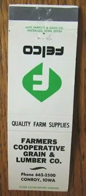 £5.72 • Buy FARM RELATED: FELCO FARMERS CO-OP (CONROY, IOWA) 1960s MATCHBOOK COVER -F8