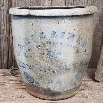 Antique L.B. Dilliner Cobalt Blue Decorated Stoneware Crock New Geneva PA • $172.99