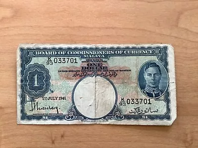 Malaya & British Borneo 1 $ Banknote 1 July 1941 King George VI  K/93 033701 • £10