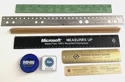 Advertising Rulers Wooden Metal Plastic  & 2 Tape Measures Lot • $14