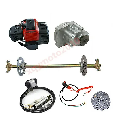 Go Kart 740mm Rear Axle Kit Brake Assembly + 49cc Engine Gearbox Sprocket Chain • $339.47