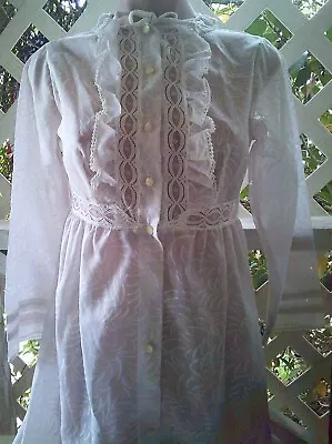 Vtg 1960's Lilac Sheer Nylon & Lace Prairie Girl Button Down Gown/robe S/m • $6.99