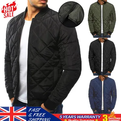 Mens' Quilted Padded Puffer Jacket Casual Winter Warm Coat Bomber Zip Up Outwear • £17.99