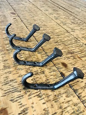 4 Rustic Coat Hooks Cast Iron Wall Mount Hat Hook Towel Railroad Spikes Bath  • $15.99