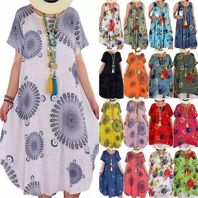 $20.89 • Buy Women Boho Loose Tunic Dress Summer Casual Beach Dress Kaftan Sundress Plus Size