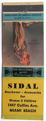 Sidal Beachwear - Miami Beach Florida 20 Strike Matchbook Cover Pinup Girl FL • $2.45