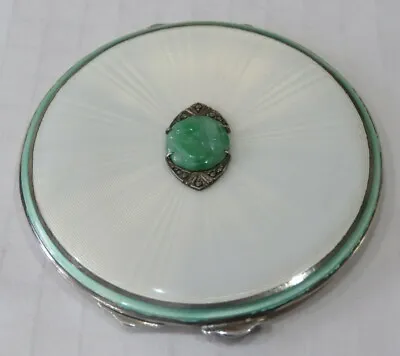 £350 • Buy Stunning Edward VIII Silver, Opalescent And Green Guilloche Enamel Compact