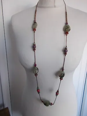 Costume Jewellery Accessorize Red  Purple Green Corded Beaded Statement Necklace • £7.85