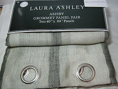 New Laura Ashley ASHBY Grommets Window Panels 2(40x84) Black & Dark Ivory Stripe • £53.03