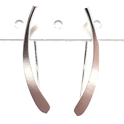 925 Sterling Silver Earpin Crawler Climber Curved Leaf Bar Cuff Earrings 1.8g • $39.99