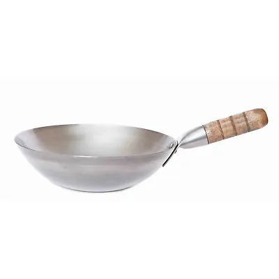 Hancock London Small Wok 12  Flat Base Bottom Carbon Steel Wooden Handle Quality • £23.49