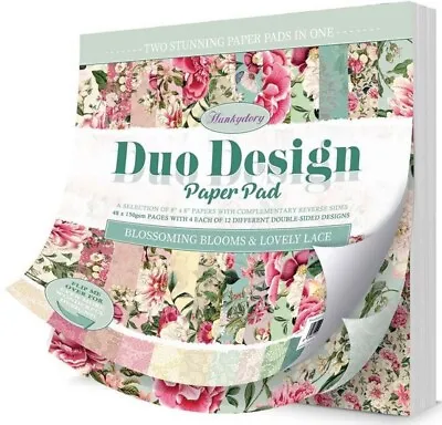 Hunkydory 8 X8  DUO DESIGN Paper Pad ~ BLOSSOMING BLOOMS & LOVELY LACE (48shts) • £10.50