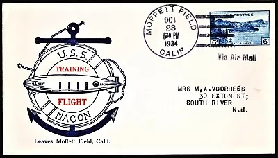 USS Macon Zep Flight Cover Moffett Field Oct 23 1934 Hacker Cachet Ex Bill Boss • $14.95