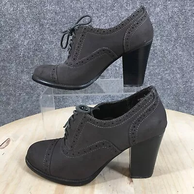 Mossimo Boots Womens 6 Lace Up Oxford Ankle Bootie Gray Faux Leather Heels • $14.94