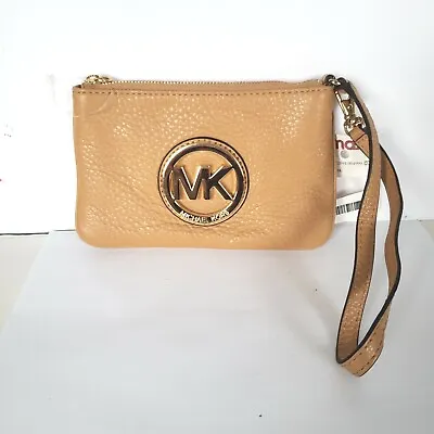 MICHAEL KORS MK Fulton Brown Pebble Leather Zip Around Card Clutch Wristlet New • $45