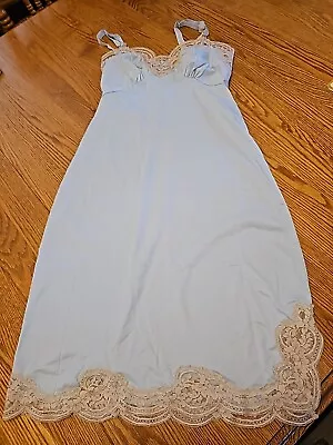 $15.95 • Buy Vintage Full Slip 34 Avg. Ladies Nylon Lingerie Robin Egg Blue Lace Adj. Straps