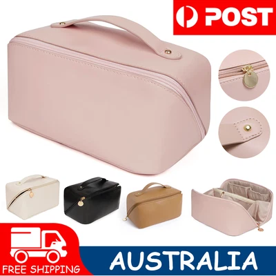 $12.25 • Buy Large Capacity Makeup Travel Cosmetic Bag Organizer With Brushes Slots Dividers